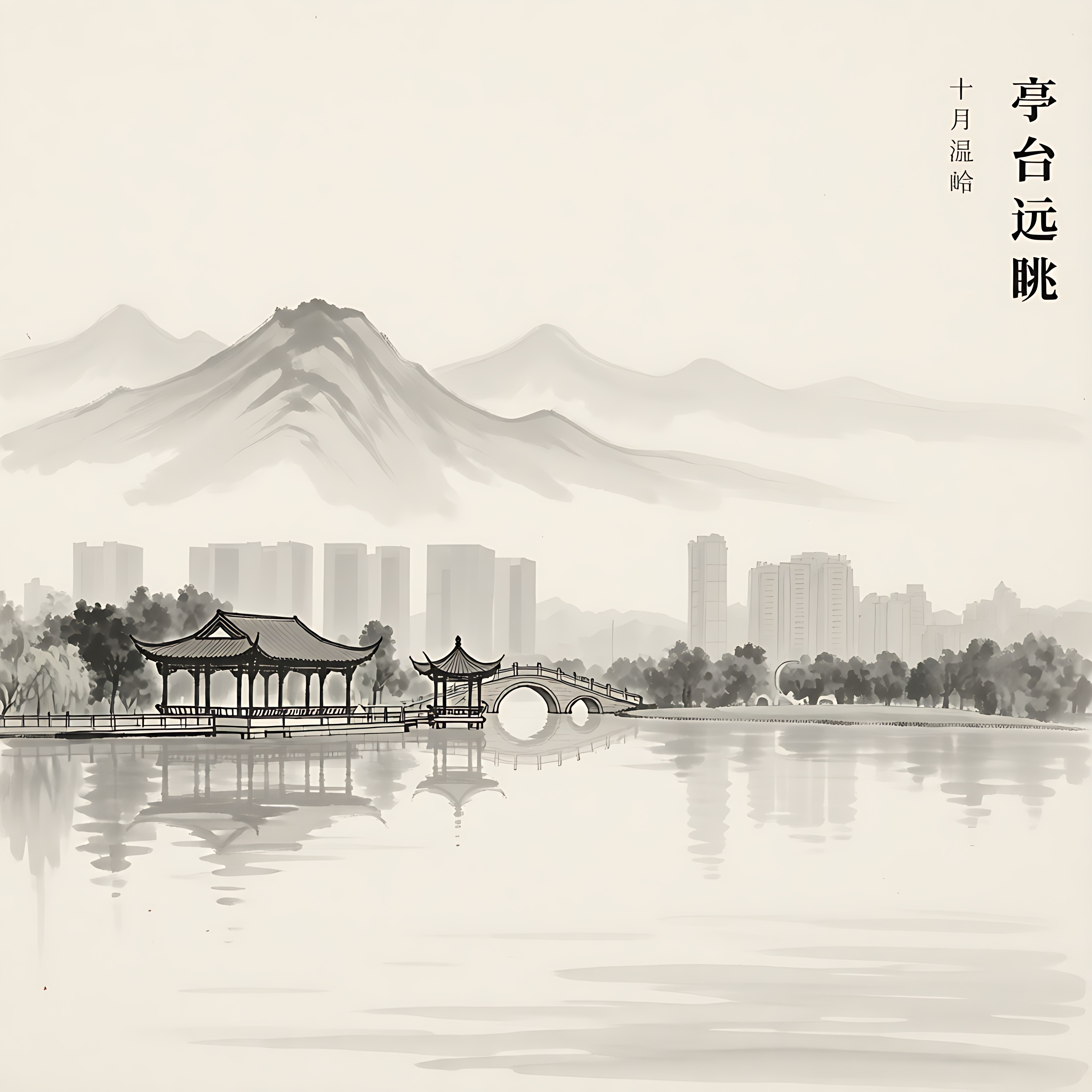 亭台远眺，桥洞合成一个圆