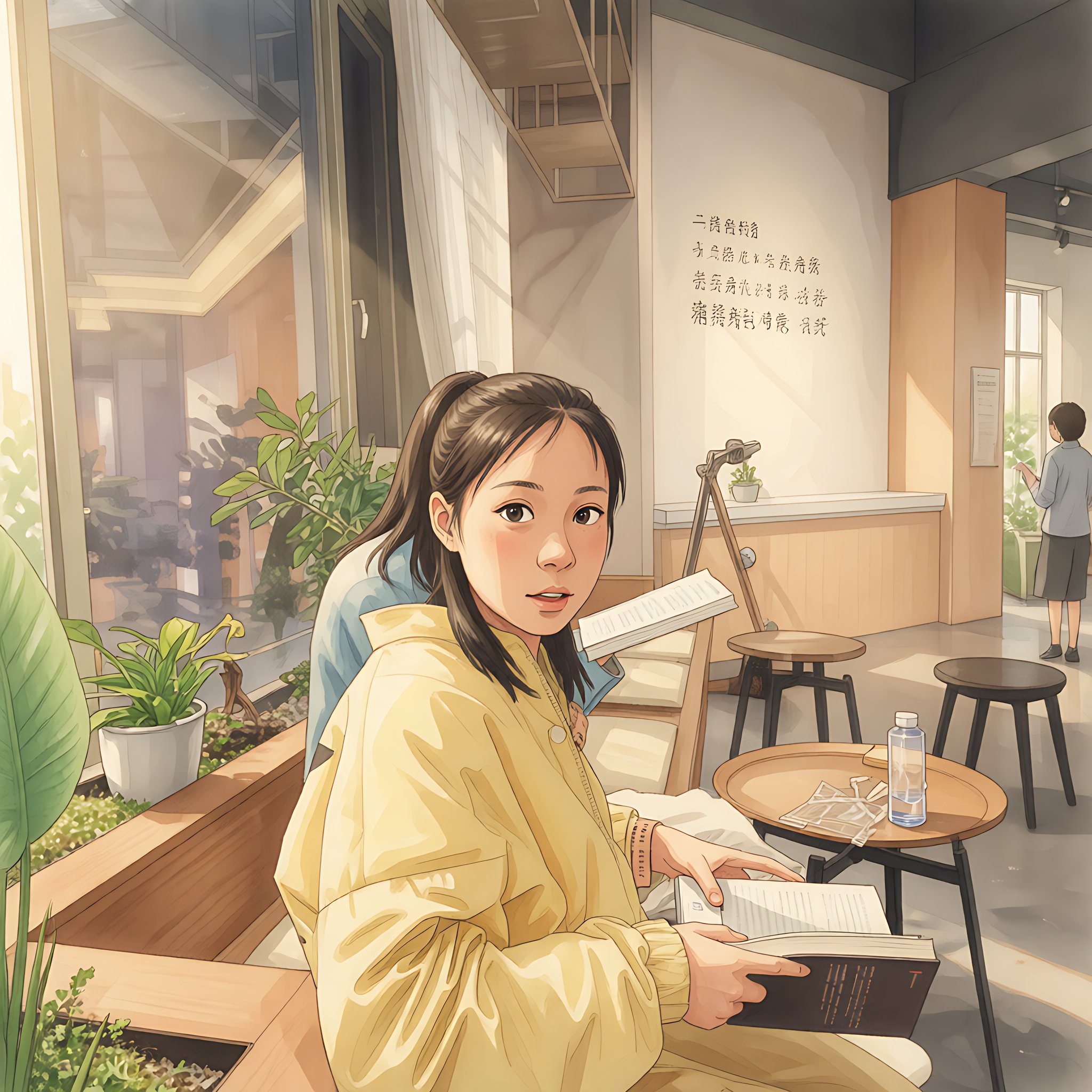 捧着一本书回头，笑得像刚抢到宝